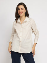 Women's White Casual Solid Regular Fit Full Sleeves Shirt
