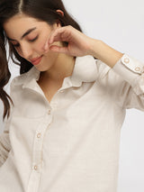 Women's White Casual Solid Regular Fit Full Sleeves Shirt