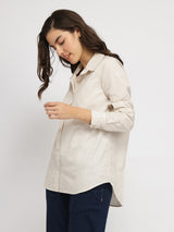 Women's White Casual Solid Regular Fit Full Sleeves Shirt