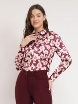 Women's Red Casual Printed Regular Fit Full Sleeves Shirt