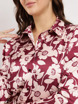 Women's Red Casual Printed Regular Fit Full Sleeves Shirt