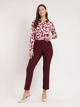 Women's Red Casual Printed Regular Fit Full Sleeves Shirt