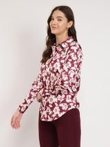 Women's Red Casual Printed Regular Fit Full Sleeves Shirt