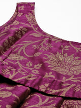 Women's Purple Jacquard Floral Self-Belt Anarkali Maxi