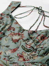 Women's Olive Floral Sweetheart Anarkali Maxi Dress