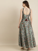 Women's Olive Floral Sweetheart Anarkali Maxi Dress