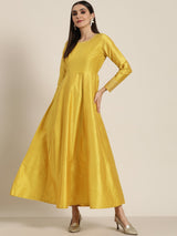 Women's Mustard Gota Detail Anarkali Maxi Dress