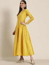 Women's Mustard Gota Detail Anarkali Maxi Dress