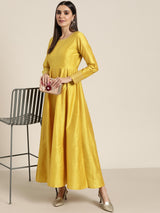Women's Mustard Gota Detail Anarkali Maxi Dress