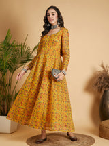 Women's Mustard Floral Anarkali Maxi Dress