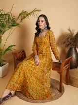Women's Mustard Floral Anarkali Maxi Dress
