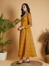 Women's Mustard Floral Anarkali Maxi Dress