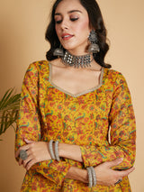 Women's Mustard Floral Anarkali Maxi Dress