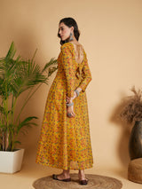 Women's Mustard Floral Anarkali Maxi Dress