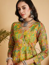 Women's Lemon Yellow Floral Anarkali Maxi Dress