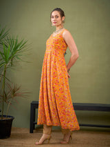Women's Yellow Floral Sweetheart Neck Anarkali Kurta