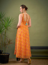 Women's Yellow Floral Sweetheart Neck Anarkali Kurta