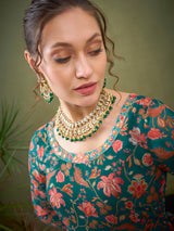 Women's Teal Green Floral Anarkali Kurta