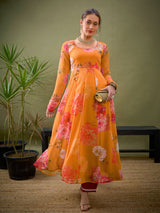 Women's Yellow Floral Anarkali Kurta