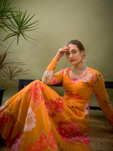 Women's Yellow Floral Anarkali Kurta