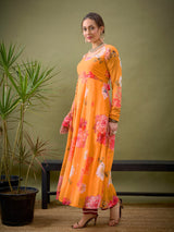 Women's Yellow Floral Anarkali Kurta