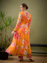 Women's Yellow Floral Anarkali Kurta