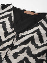 Women's Black Ikat Print Kali Kurta
