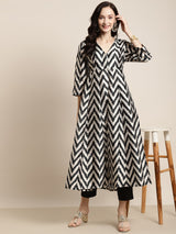 Women's Black Ikat Print Kali Kurta