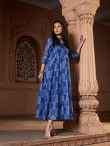 Women's Blue Chanderi Paisley Long Anarkali Kurta