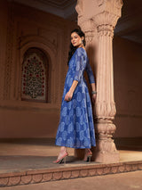 Women's Blue Chanderi Paisley Long Anarkali Kurta