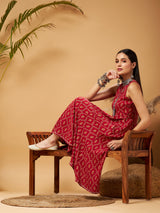 Women's Maroon Floral Box Back Detail Anarkali Kurta