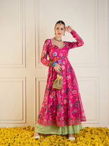 Women's Fuchsia Floral Long Anarkali Kurta