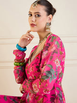 Women's Fuchsia Floral Long Anarkali Kurta