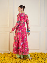 Women's Fuchsia Floral Long Anarkali Kurta