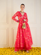 Women's Fuchsia Floral Long Anarkali Kurta