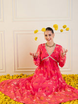 Women's Fuchsia Floral Long Anarkali Kurta