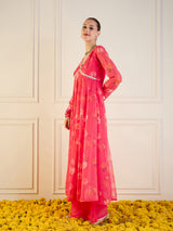 Women's Fuchsia Floral Long Anarkali Kurta