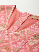 Women's Peach Mughal Floral Crop Top With Anarkali Skirt