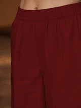 Women's Maroon Zari Embroidered Sleeve Top With Palazzos
