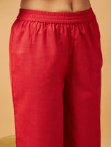 Women's Red Embroidered Gathered Top With Palazzos