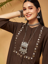 Women's Brown Zari Embroidered Top With Palazzos