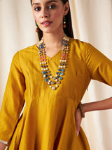 Women's Mustard Zari Embroidered Peplum Top With Dhoti Pant