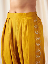 Women's Mustard Zari Embroidered Peplum Top With Dhoti Pant