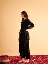 Women's Black Sleeves Embroidered Shirt With Pant