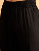 Women's Black Sleeves Embroidered Shirt With Pant