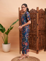 Women's Blue Floral Blazer With Straight Pant
