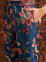 Women's Blue Floral Blazer With Straight Pant