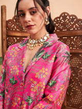 Women's Pink Floral Blazer With Straight Pant
