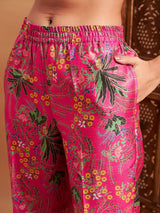 Women's Pink Floral Blazer With Straight Pant