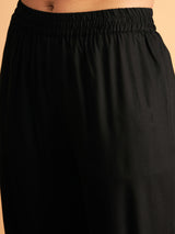 Women's Black Embroidered A Line Top With Straight Pant